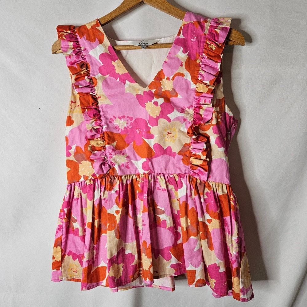 LaRoque Babydoll Top Floral Flirty Ruffle Peplum Top sz‎ M